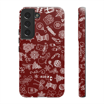 Christmas doodles on red - Tough Cases