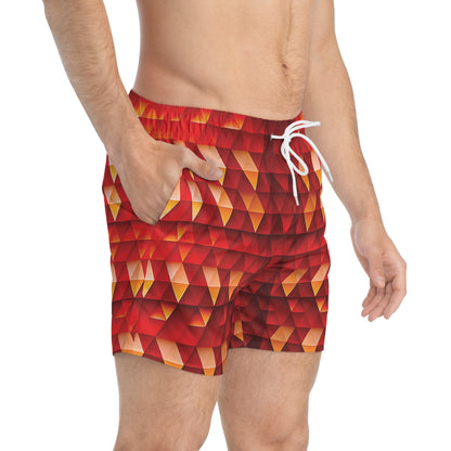 Geometric Flame - Red Triangles - Dark Candy Apple Red a00000 - Swim Trunks