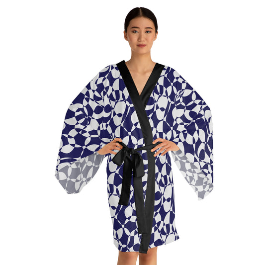 Sapphire Swirl - White - Long Sleeve Kimono Robe (AOP)