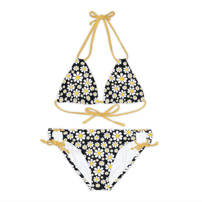 Ducks in Daisies - Black 000000 - Strappy Bikini Set