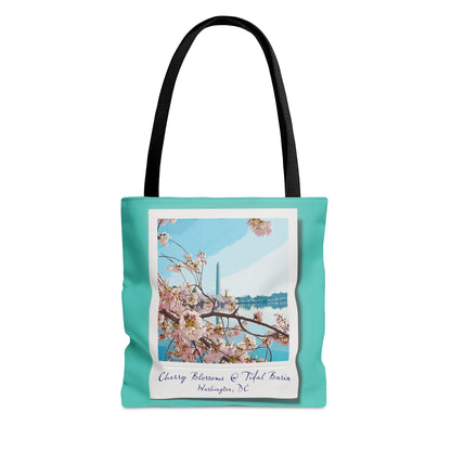 Instant Photo - Tidal Basin Cherry Trees - Turquoise 40e0d0 - Tote Bag