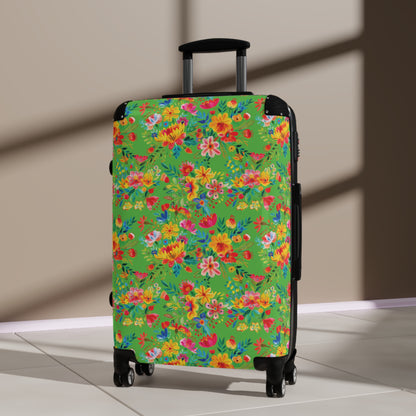 Bright Bold Watercolor Flowers - Bright Apple Green 56BD00 - Suitcase