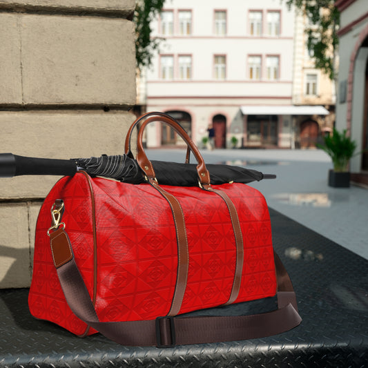 Embossed Geometric Pattern - Red - Waterproof Travel Bag