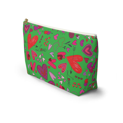 Heart doodles - Lime Green 21C12E - Accessory Pouch w T-bottom