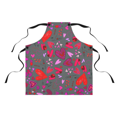 Heart Doodles - Dim Gray 646a6a - Apron