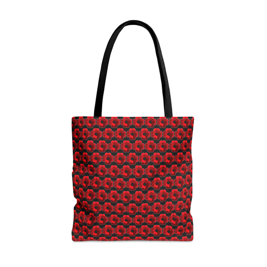 Red Hearts Flower - White Highlight - Black 000000 - Tote Bag