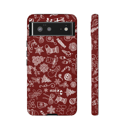 Christmas doodles on red - Tough Cases