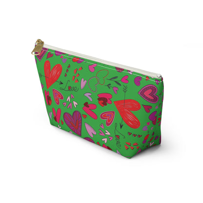 Heart doodles - Lime Green 21C12E - Accessory Pouch w T-bottom