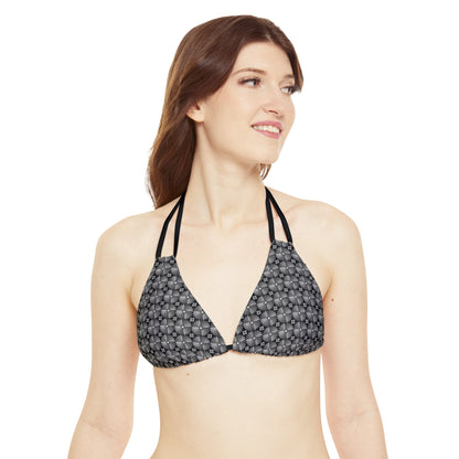 Letter Art - I - Gray - Black 000000 - Strappy Bikini Set