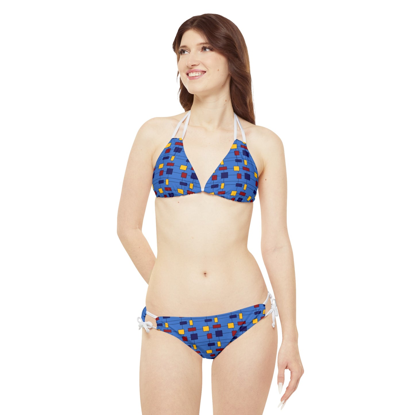 Inspired by Piet Mondrian - Blue Bolt 00b3ff - Strappy Bikini Set