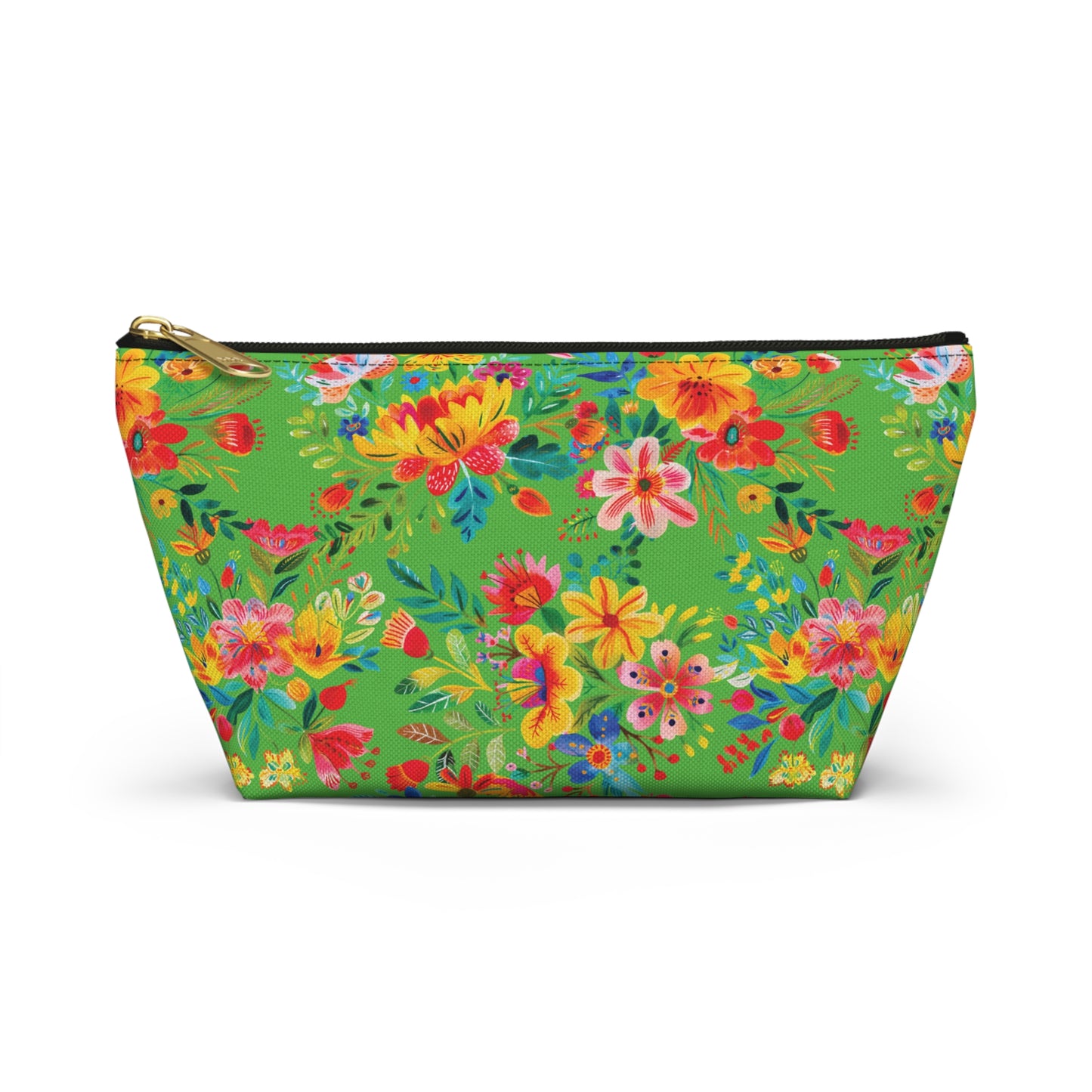 Bright Bold Watercolor Flowers - Bright Apple Green 56BD00 - Accessory Pouch w T-bottom