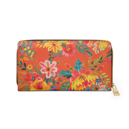 Bright Bold Watercolor Flowers - Orange #FE5000 - Zipper Wallet