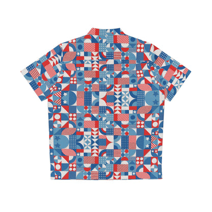 Red White and Blue Bold Pattern - Oil Paint Texture - Men's Hawaiian Shirt