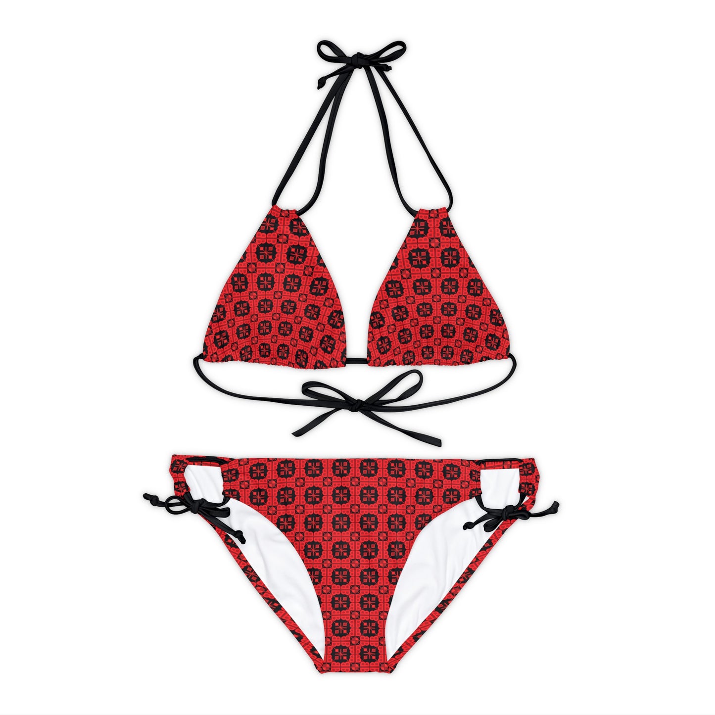 Letter Art - B - Red - Black 000000 - Strappy Bikini Set