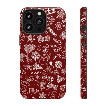 Christmas doodles on red - Tough Cases