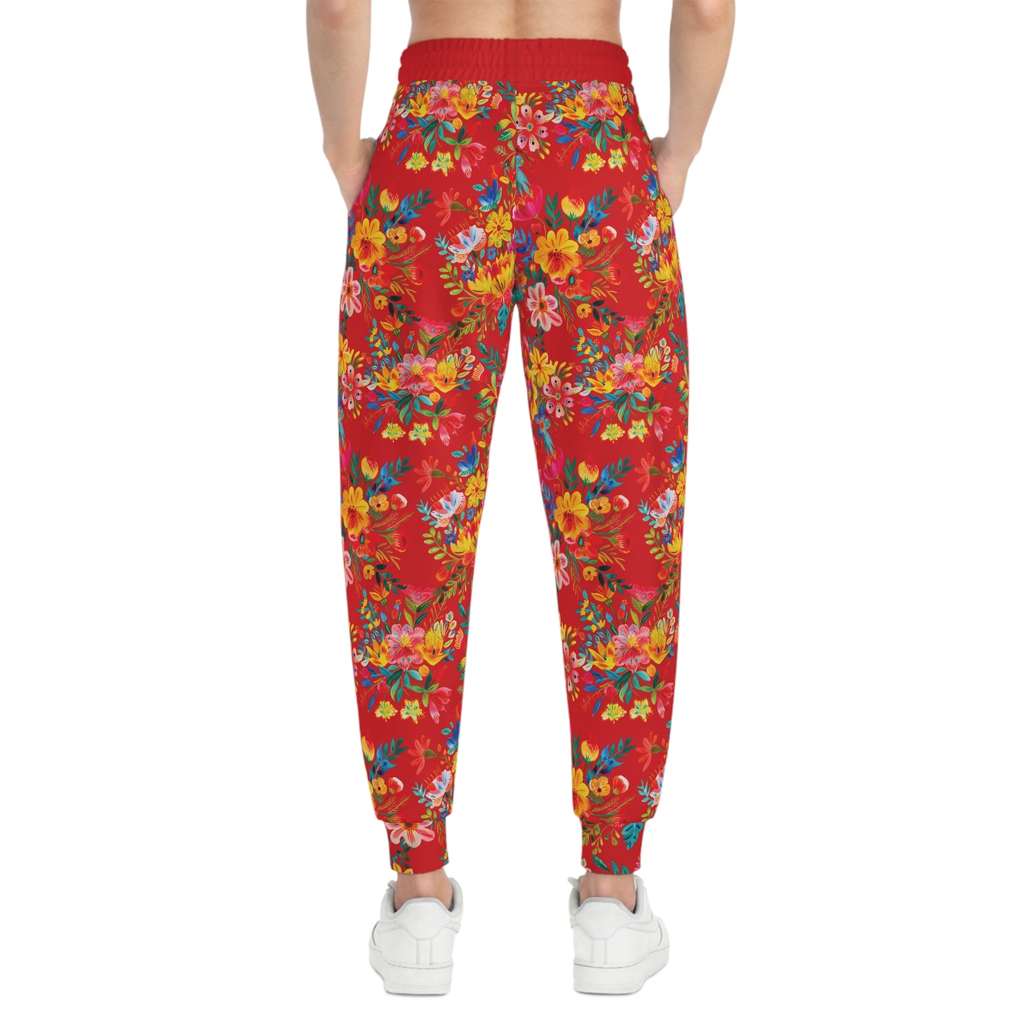 Bright Bold Watercolor Flowers - Scarlet de0000 - Athletic Joggers