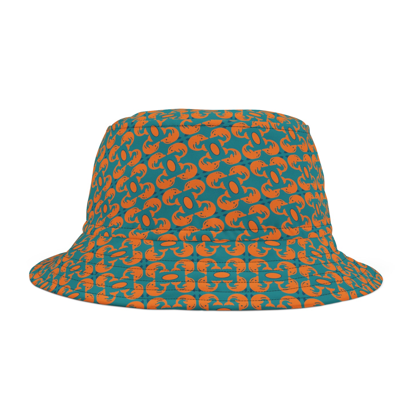 Playful dolphins - Orange - Aqua 008E97 - Bucket Hat (AOP)