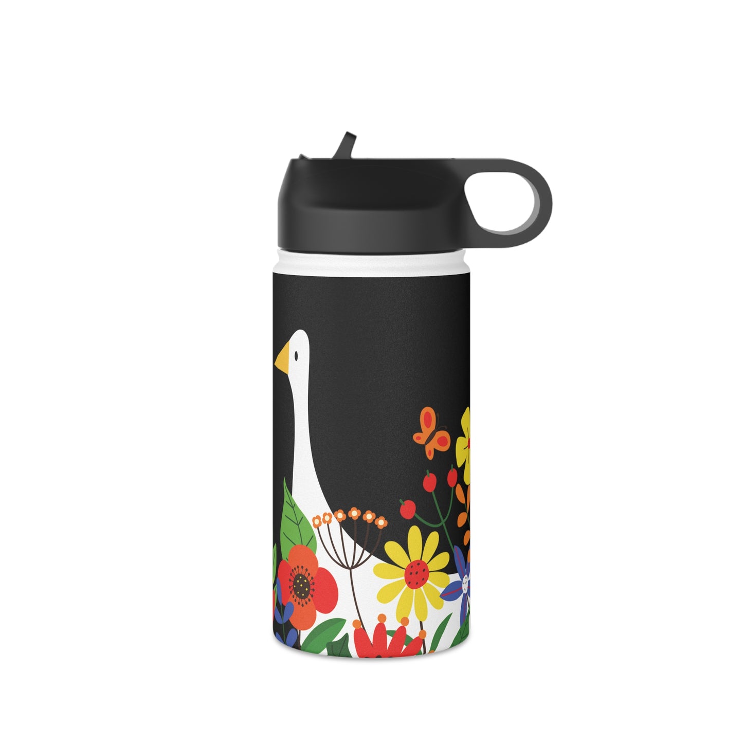 Bright Summer flowers - Logo - Black - Stainless Steel Water Bottle, Standard Lid