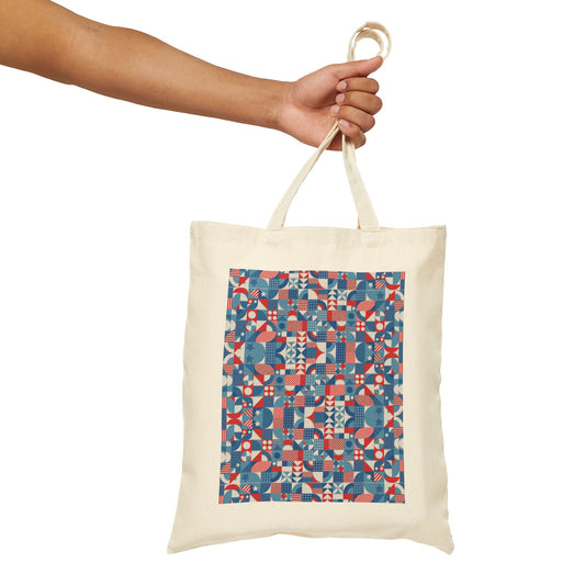 Red White and Blue Bold Pattern - Oil Paint Texture - Cotton Canvas Tote Bag