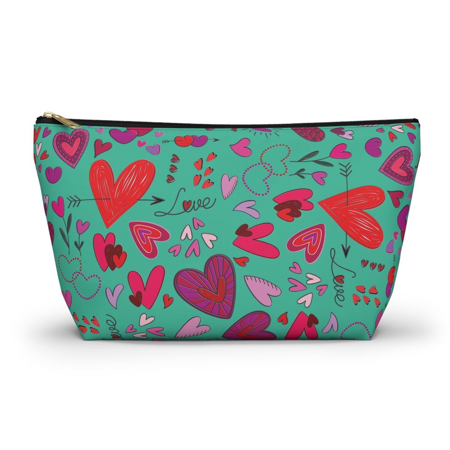 Heart doodles - Turquoise 12d3ad - Accessory Pouch w T-bottom