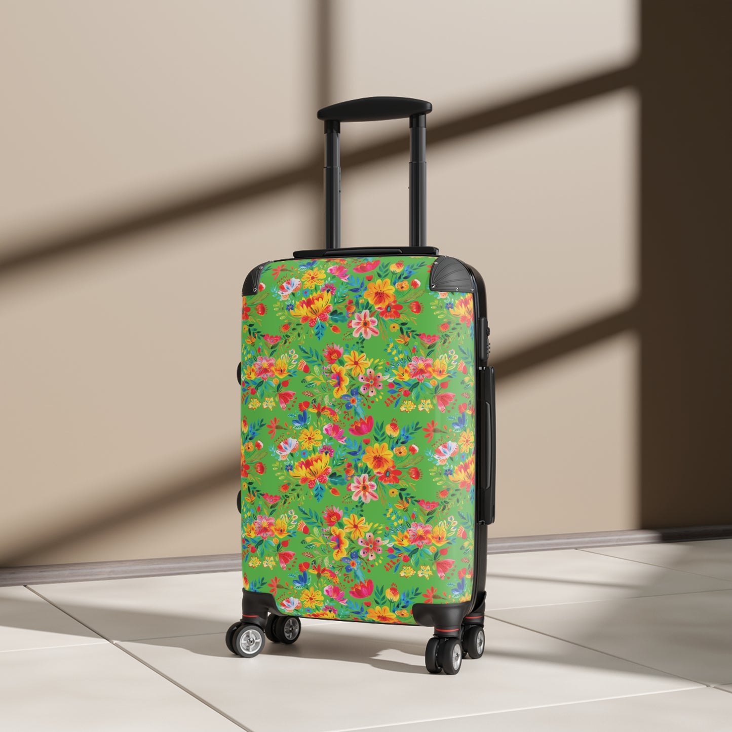 Bright Bold Watercolor Flowers - Bright Apple Green 56BD00 - Suitcase