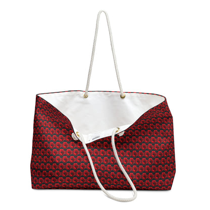 Red Hearts Flower - White Highlight - Black 000000 - Weekender Bag