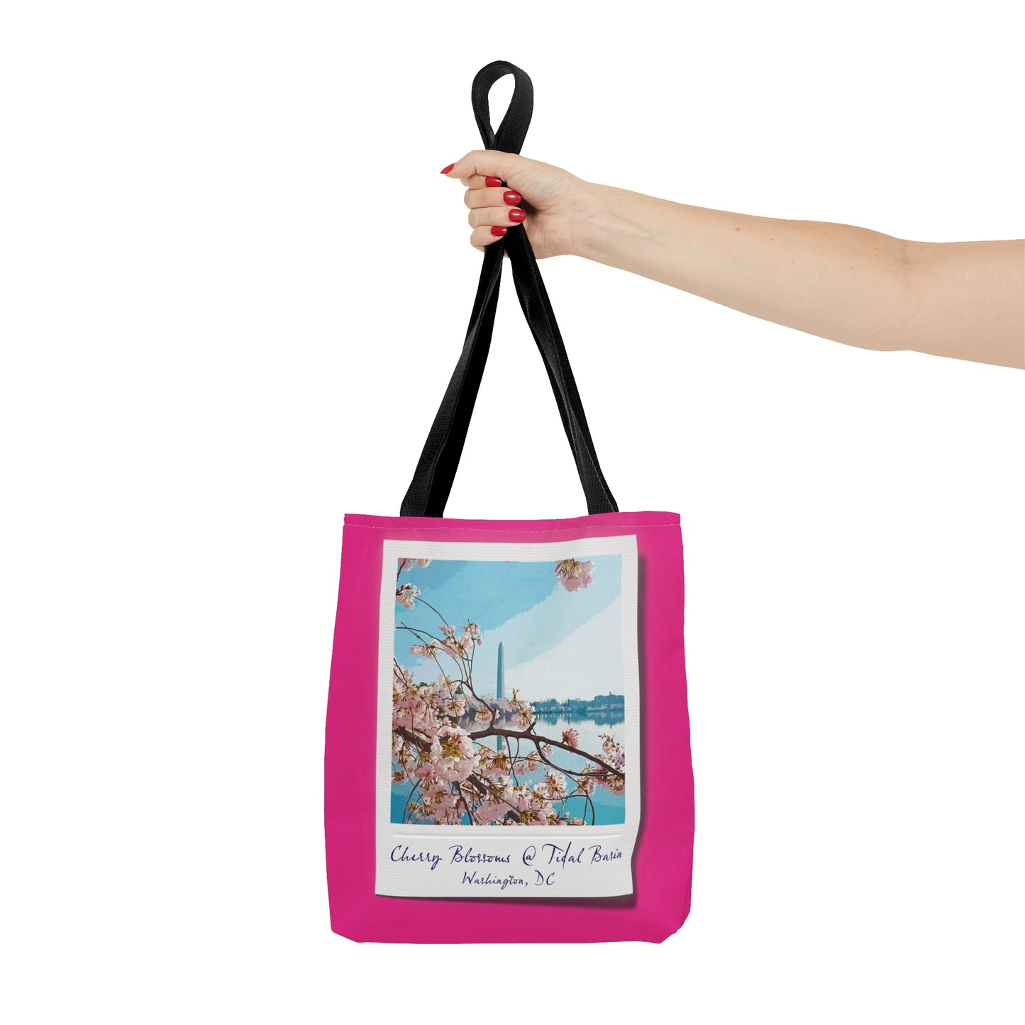 Instant Photo - Tidal Basin Cherry Trees - Mean Girls Lipstick ff00a8 - Tote Bag