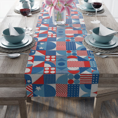 Red White and Blue Bold Pattern - Oil Paint Texture - Table Runner