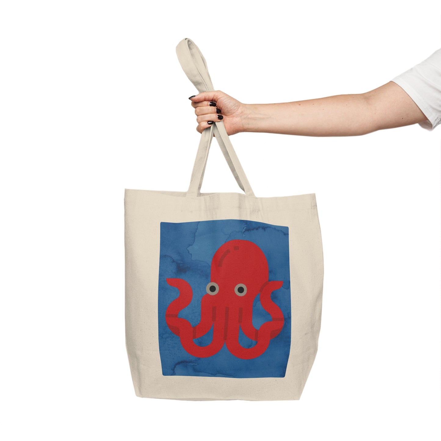 BIG Octopus - Dark Blue Watercolor Background - Canvas Shopping Tote