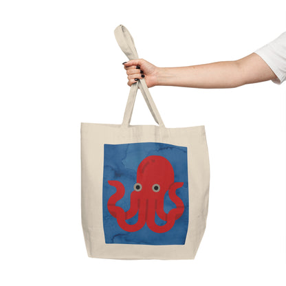 BIG Octopus - Dark Blue Watercolor Background - Canvas Shopping Tote