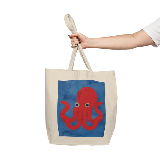 BIG Octopus - Dark Blue Watercolor Background - Canvas Shopping Tote