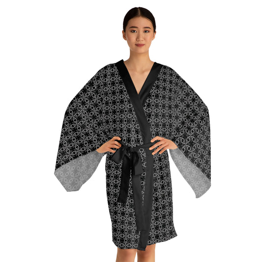 Letter Art - A - Gray - Black 000000 - Long Sleeve Kimono Robe (AOP)