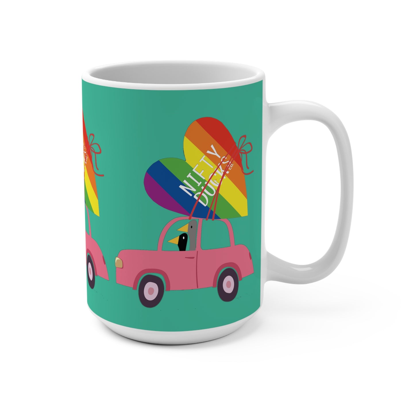 Ducks delivering a lot of love - Pride - Turquoise 12d3ad - Mug 15oz