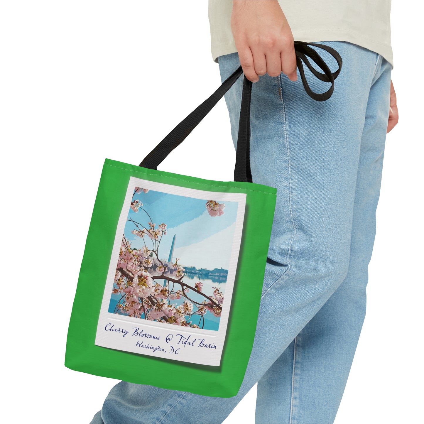 Instant Photo - Tidal Basin Cherry Trees - Lime Green 21C12E - Tote Bag