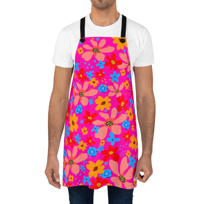 Playful Floral Print - Mean Girls Lipstick ff00a8 - Apron