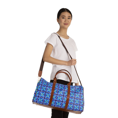 Intersecting Squares - Blue - White ffffff - Waterproof Travel Bag