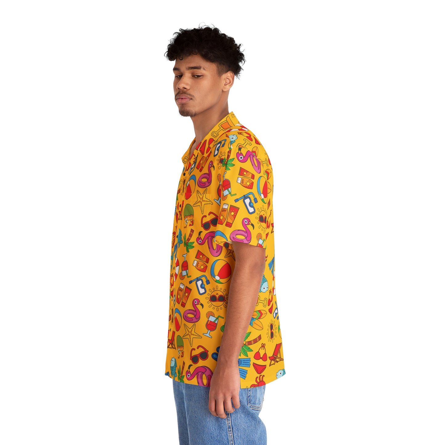 Summer Vibes - Gold Color ffcc00 - Men's Hawaiian Shirt