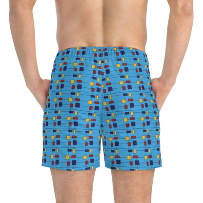 Inspired by Piet Mondrian - Blue Bolt 00b3ff - Swim Trunks