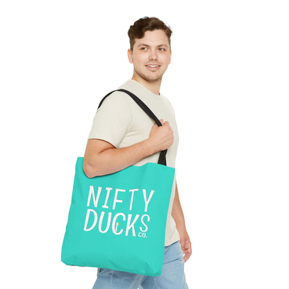 Nifty Ducks Co. Logo2 - Turquoise 40E0D0 - Tote Bag