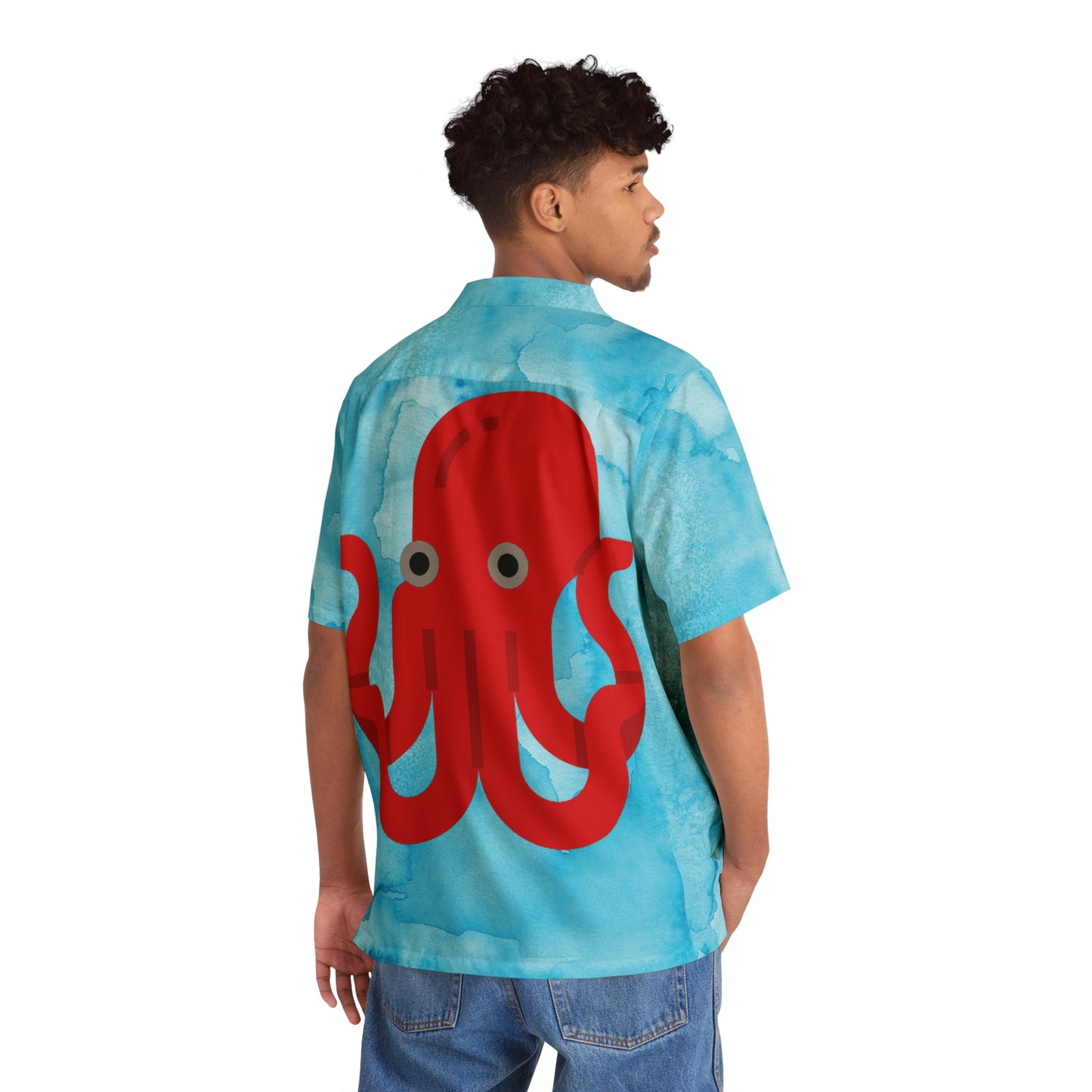 BIG Octopus - Blue Watercolor - Men's Hawaiian Shirt