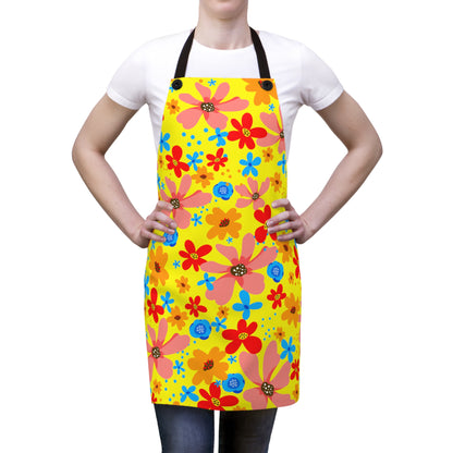 Playful Floral Print - Yellow fff800 - Apron