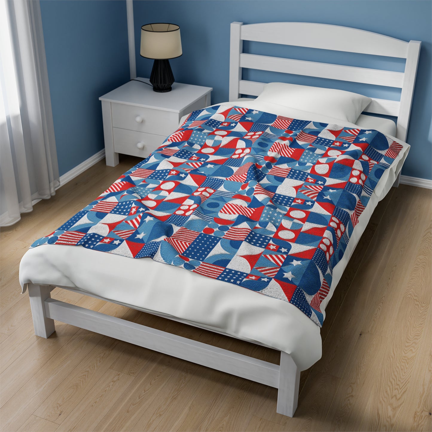 Red White and Blue Bold Pattern - Oil Paint Texture - BIG - Velveteen Plush Blanket