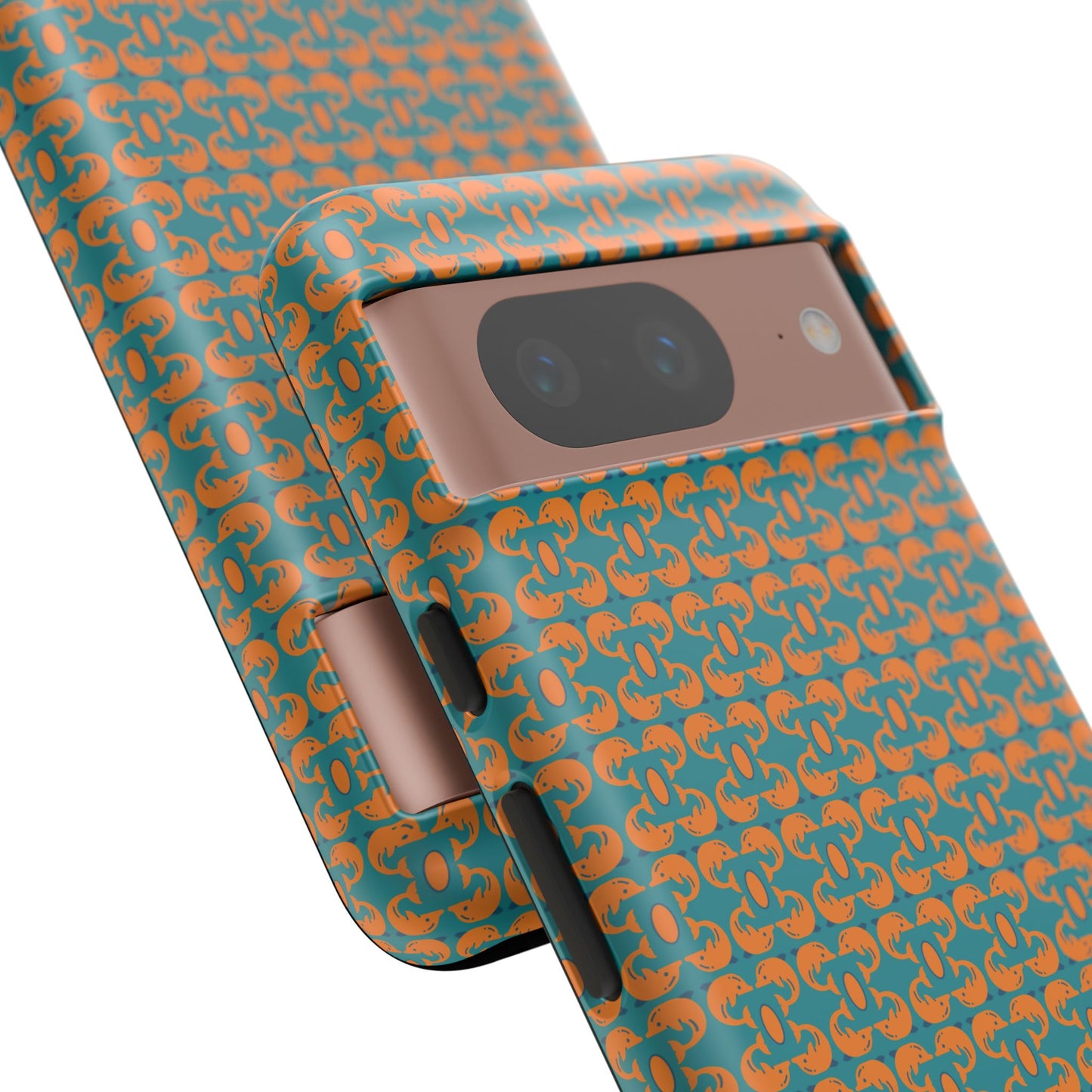 Playful dolphins - Orange - Aqua 008E97 - Tough Cases