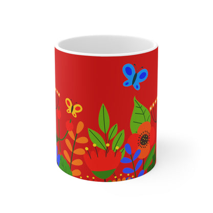 Bright Summer flowers - Scarlet de0000 - Mug 11oz