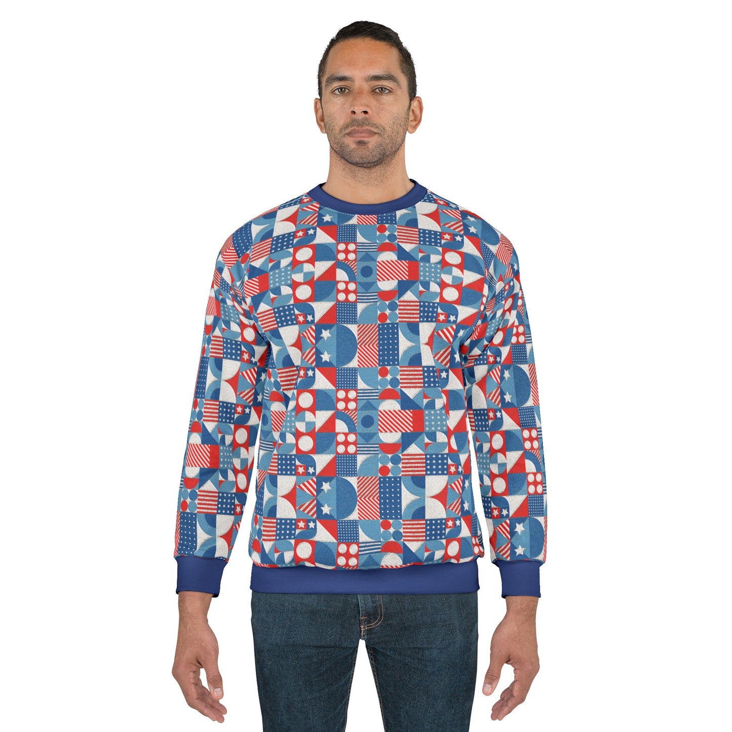 Red White and Blue Bold Pattern - Oil Paint Texture - Blue - Unisex Sweatshirt (AOP)