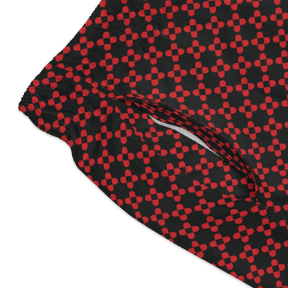 Pixel Petals - Red - Black - Swim Trunks