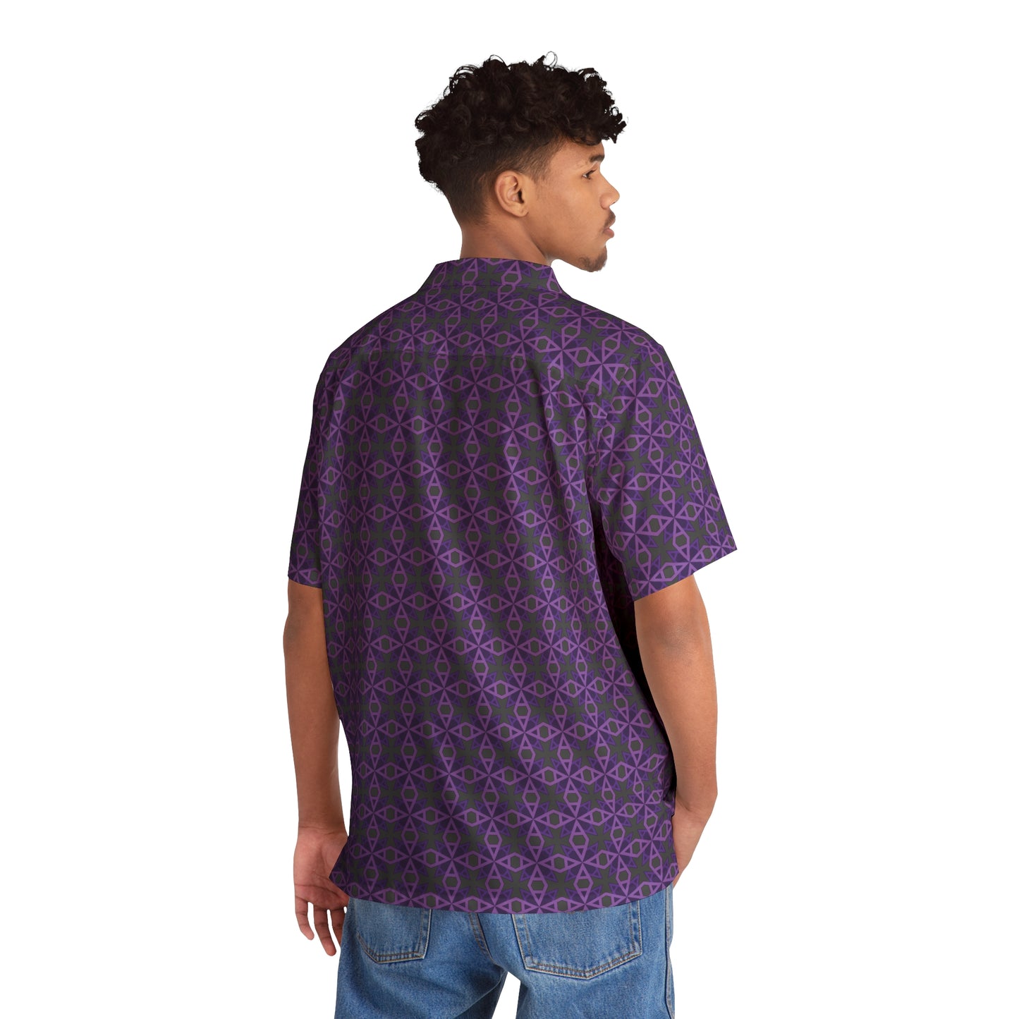 Letter Art - A - Purple - Black 000000 - Men's Hawaiian Shirt