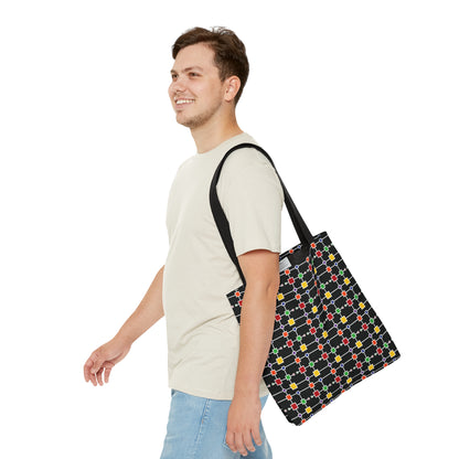 Geometric White Grid with Squares - Black 000000 - Tote Bag