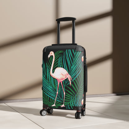 Suitcase - Flamingo in Palms and Plumeria Tropical pattern - Black