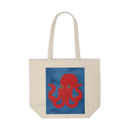 BIG Octopus - Dark Blue Watercolor Background - Canvas Shopping Tote